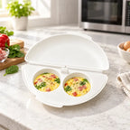 🍳 Dokonalé raňajky za pár minút! Nádoba na prípravu omeliet v mikrovlnnej rúre 🥚 | 2 priehradky · Nepriľnavý materiál vhodný na styk s potravinami · Odnímateľné pánty pre jednoduché čistenie · Rýchla príprava bez potreby oleja