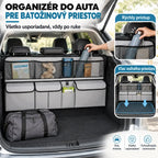 🚗📦 Závesný organizér do kufra auta – rozmery 105 x 51 cm, uvoľní podlahu kufra, kompatibilný s SUV a rodinnými autami, farby čierna a sivá.