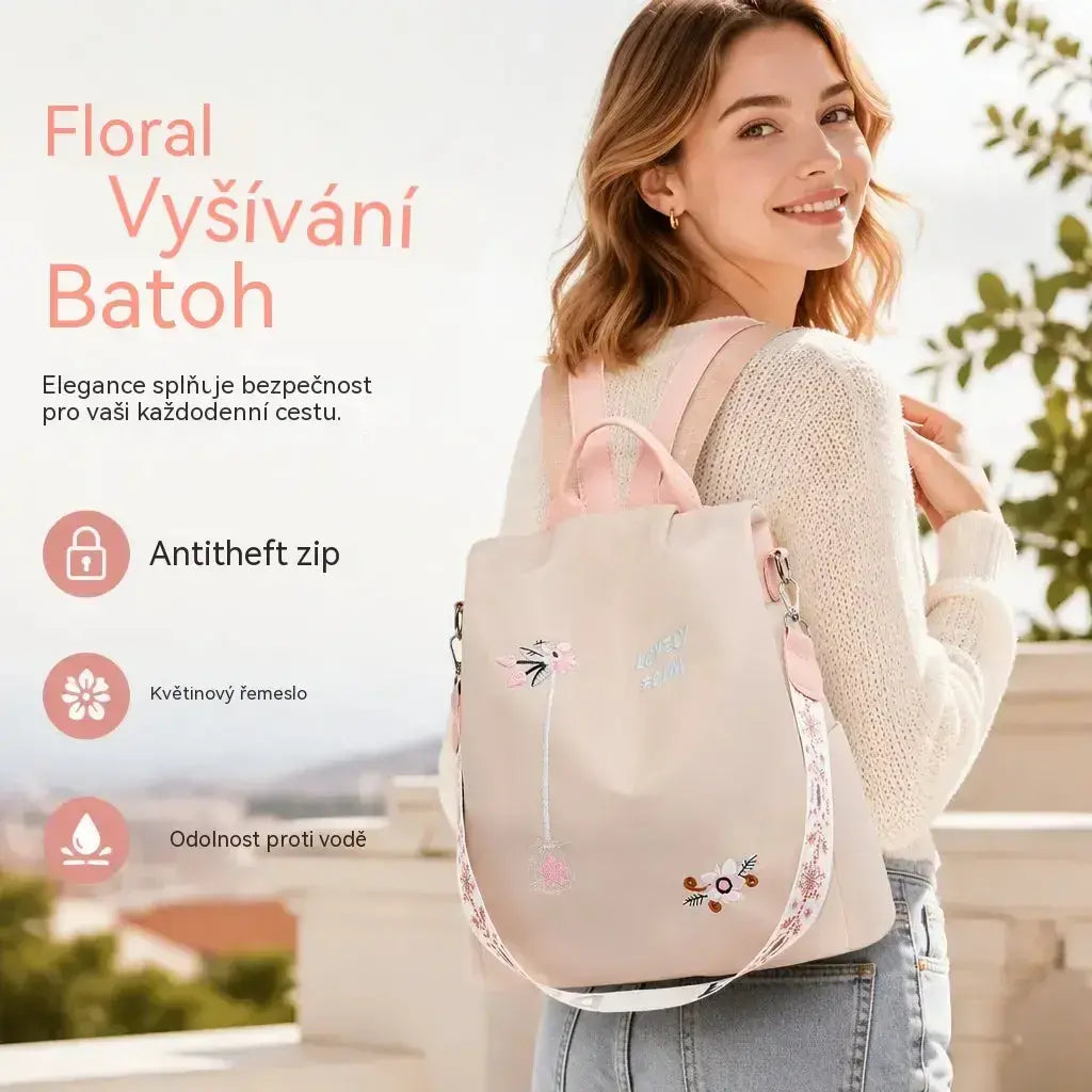 Veľký cestovný batoh s ochranou proti krádeži a výšivkou