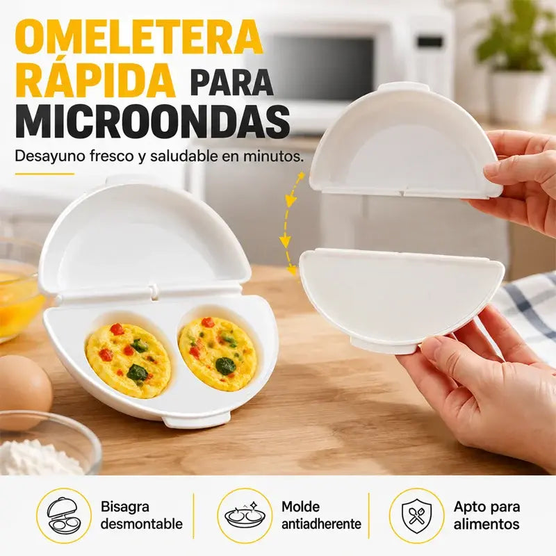 🍳 Dokonalé raňajky za pár minút! Nádoba na prípravu omeliet v mikrovlnnej rúre 🥚 | 2 priehradky · Nepriľnavý materiál vhodný na styk s potravinami · Odnímateľné pánty pre jednoduché čistenie · Rýchla príprava bez potreby oleja